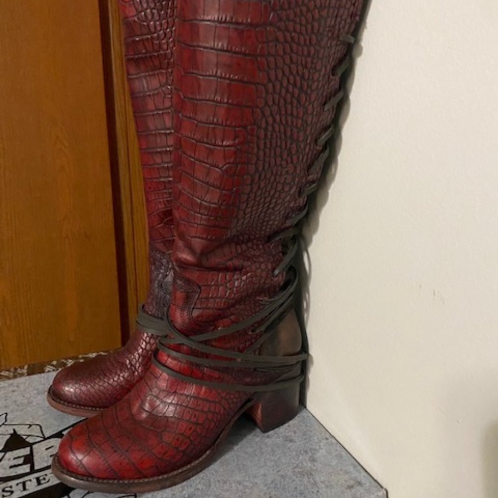 Size 7 Red Croco Leather Boots  Freebird by Steven